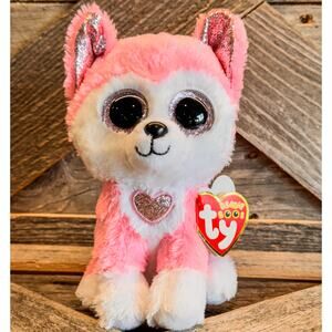 NWT-2021 Ty Beanie Boos "Hunk" the Pink & White Valentine Husky, 6", TySilk